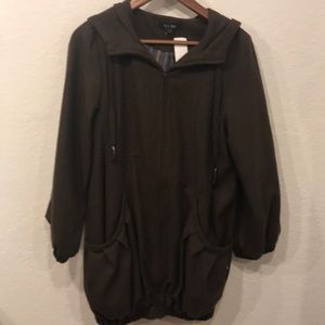 YA-DA chocolate brown wool zip up hooded coat SM